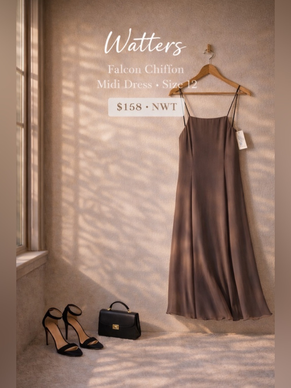 Watters Margot 2509 Falcon Crinkle Chiffon Midi Dress Size 12 NWT